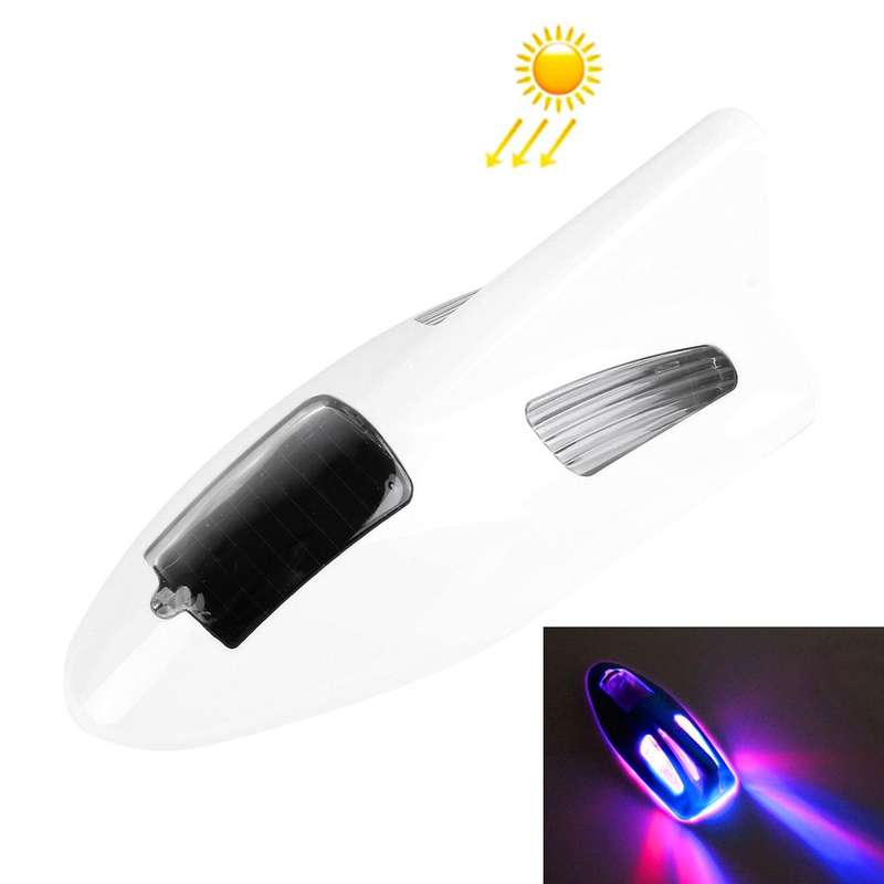 Solar Colorful Light Anti Collision Shark Fin Car Taillight LED Flash Warning Light Caution Light(Wh