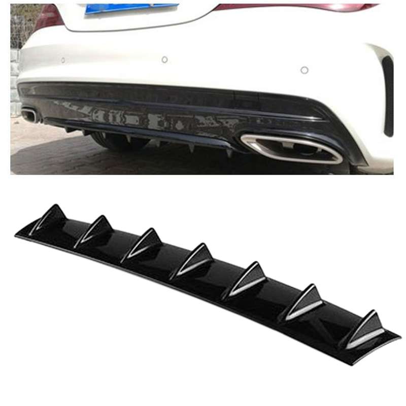 Universal Car Rear Bumper Lip Diffuser 7 Shark Fin Style Black ABS, Size: 85.0x18.0x5.0cm