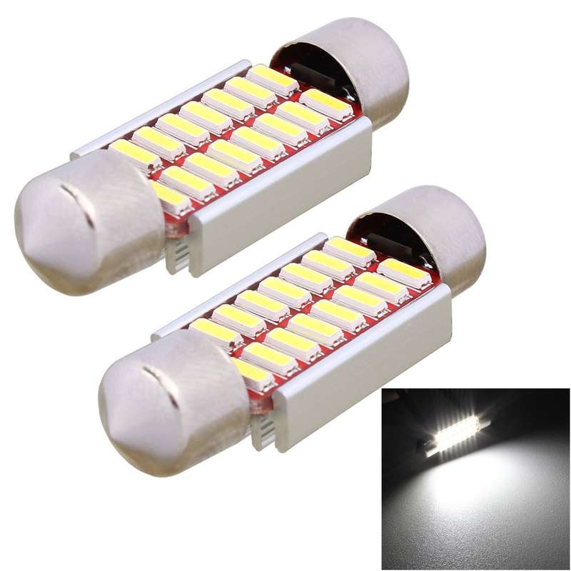 2 PCS Festoon 36mm 2W 160LM White Light 16 LED SMD 4014 Error Free License Plate Lights Car Light Bu