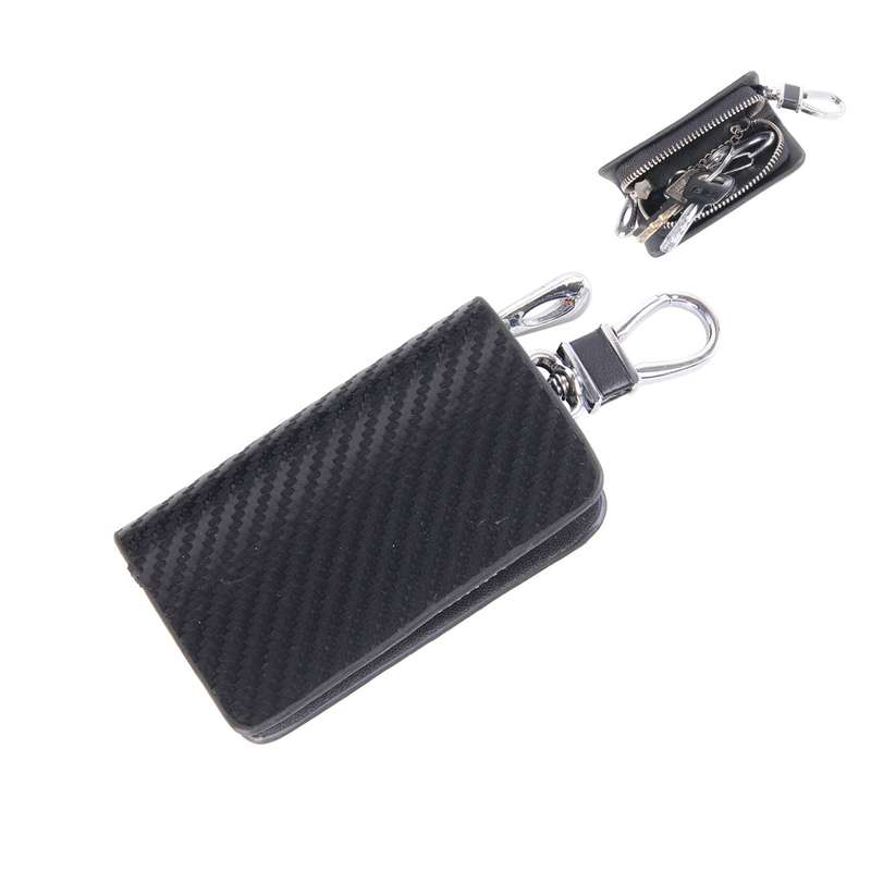 Universal Leather Carbon Fiber Texture Waist Hanging Zipper Wallets Key Holder Bag (No Include Key)(