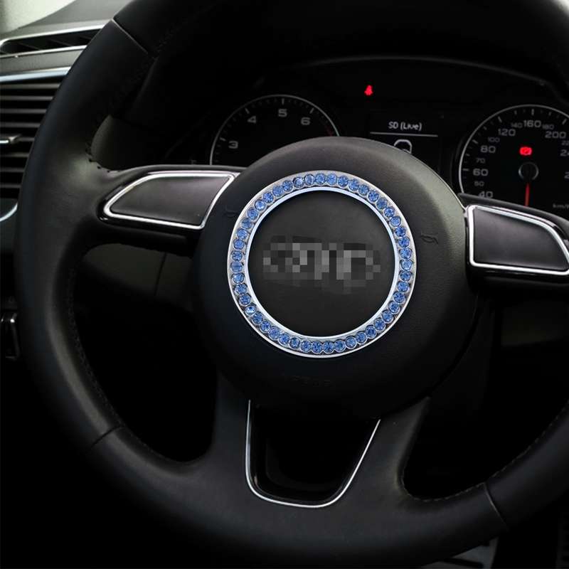 Universal Car Aluminum Steering Wheel Decoration Ring with Diamond For Start Stop Engine System(Pink