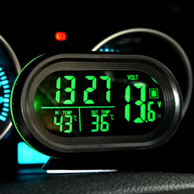 VST-7009V 4 In 1 Digital Car Thermometer Voltage Meter Luminous Clock Tester Detector LCD Monitor Ba