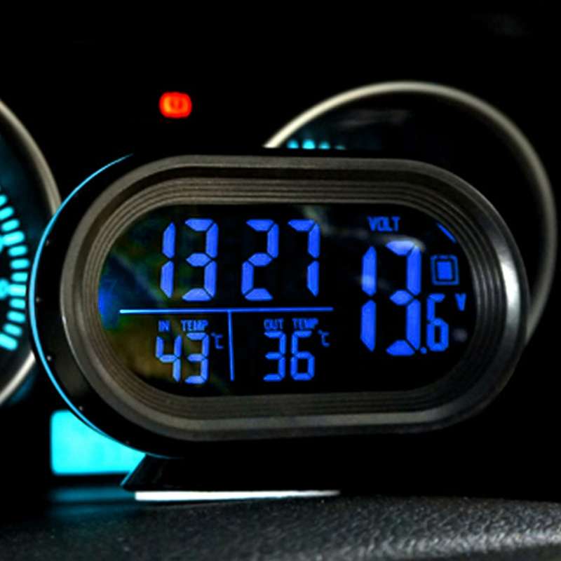 VST-7009V 4 In 1 Digital Car Thermometer Voltage Meter Luminous Clock Tester Detector LCD Monitor Ba