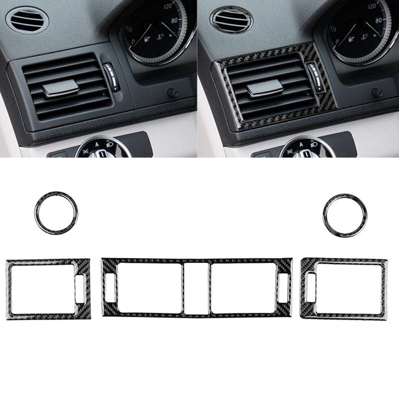 Car Carbon Fiber Air Outlet Ring + Intermediate Air Outlet + Side Air Outlet Panel Decorative Sticke