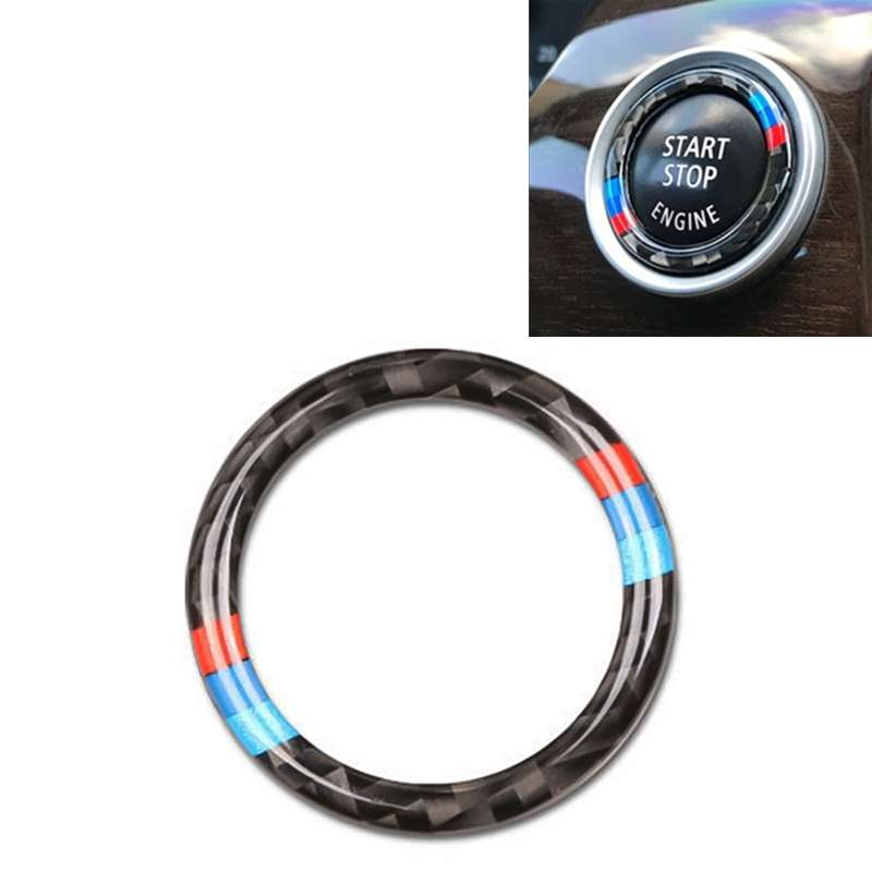 Car Carbon Fiber Soft Panel Engine Start Key Push Button Ring Trim Decorative Sticker for BMW E90 /