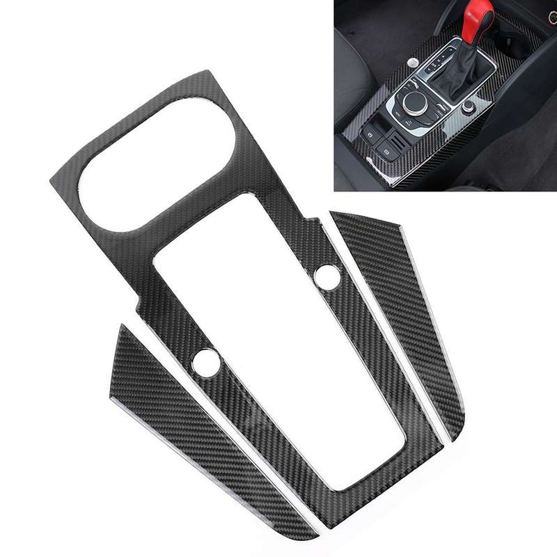 3 PCS Car Carbon Fiber Gear Panel Decorative Sticker for Audi A3 2014-2018, with Engine Start Button