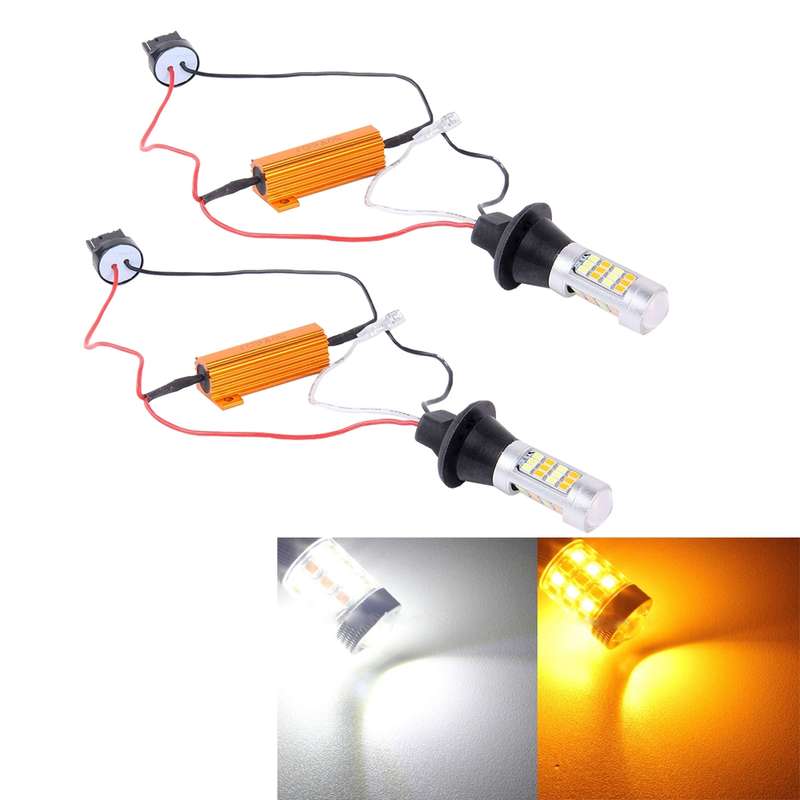 2 PCS T20/7440 10W 1000 LM 6000K White + Yellow Light DRL&Turn Light with 42 SMD-2835-LED Lamp...