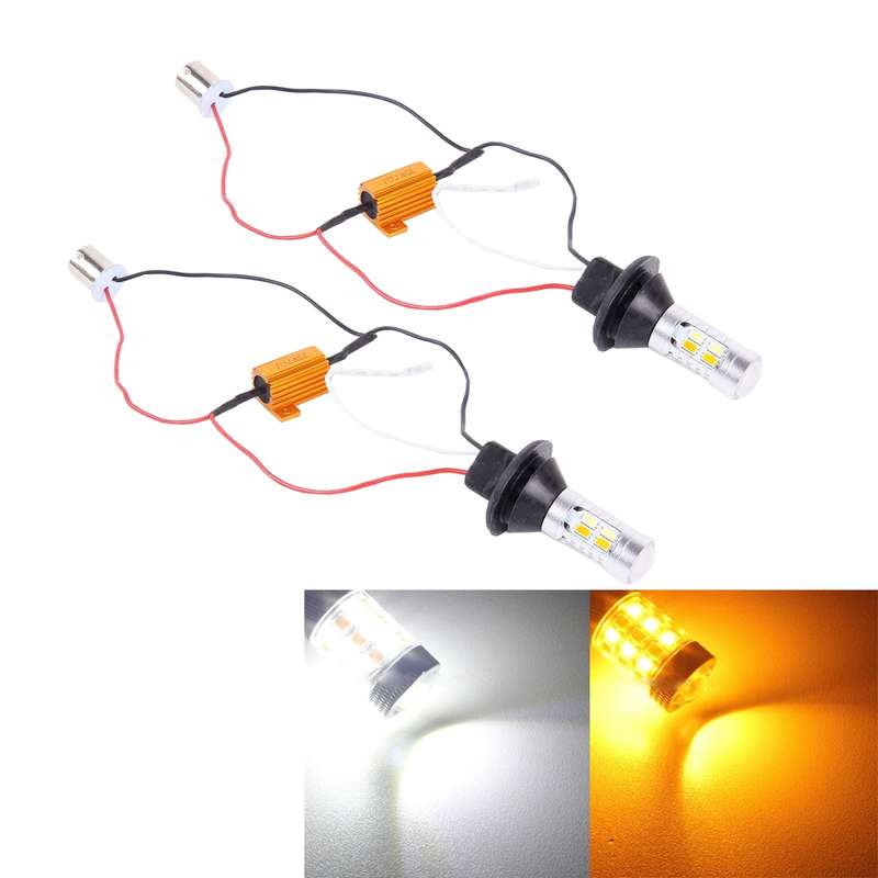 2 PCS 1156/BA15S/BAU15S 10W 1000LM 6000K White + Yellow Light DRL&Turn Light with 20 SMD-5730-LED La