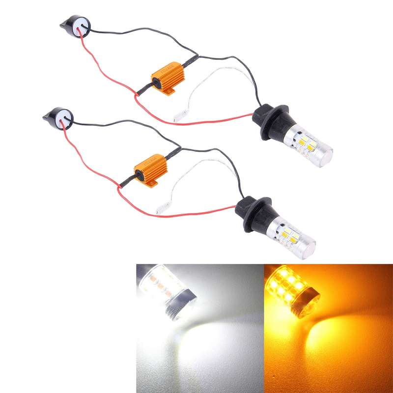 2 PCS T20/7440 10W 1000LM 6000K White + Yellow Light DRL&Turn Light with 20 SMD-5730-LED Lamps...