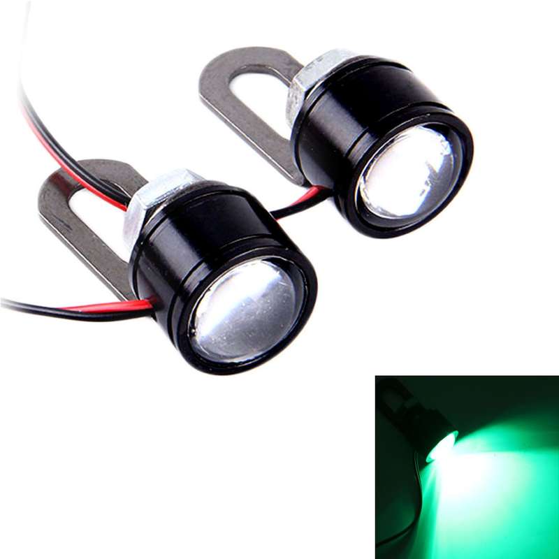 2 PCS 12V 3W Green Light Eagle Eyes LED Strobe Light For Motorcycle Wire Length: 90cm