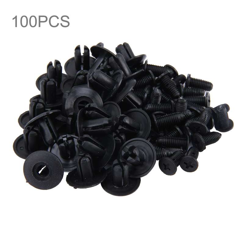 100 PCS Hole Plastic Rivets Fastener Push Clips(Black)