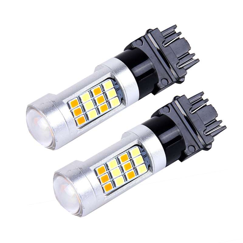 2 PCS T25/3157 10W 1000 LM 6000K White + Yellow Light Turn Signal Light with 42 SMD-2835-LED Lamps A