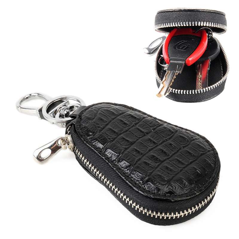 Universal Leather Crocodile Texture Waist Hanging Zipper Wallets Key Holder Bag (No Include Key)(Bla