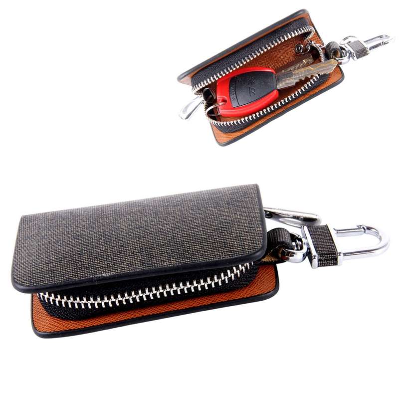 Universal Leather Knead Skin Texture Waist Hanging Zipper Wallets Key Holder Bag (No Include Key)(Bl
