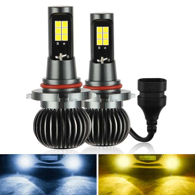 2 PCS EV15 9005 / 9006 DC9-32V / 6W / IP67 Car LED Double Color Fog Light, Cold White Light + Amber