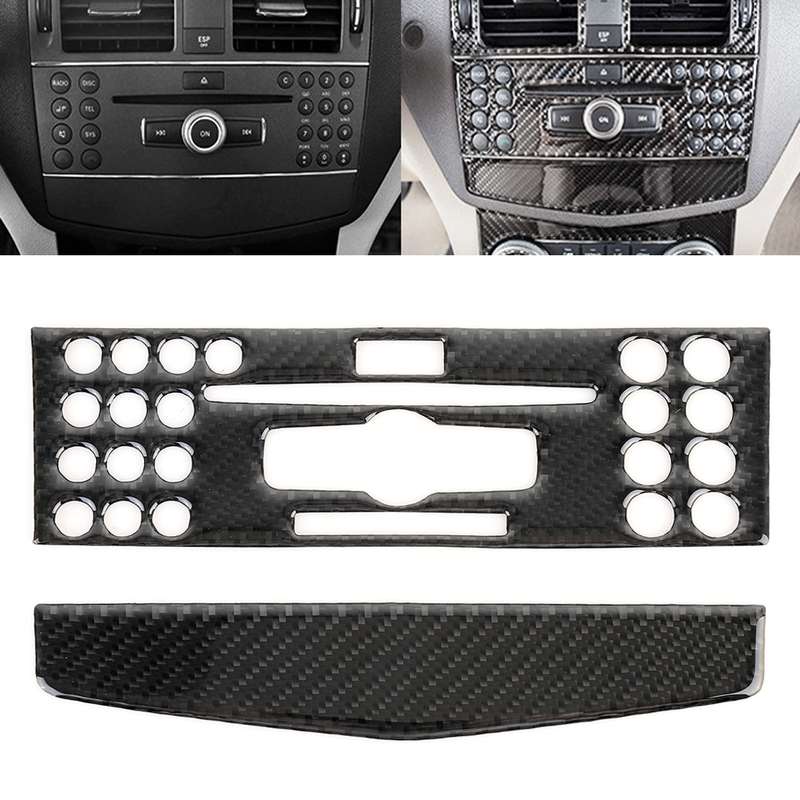 2 PCS Car CD Adjustment Frame Carbon Fiber Decorative Sticker for Mercedes-Benz W204 2007-2010