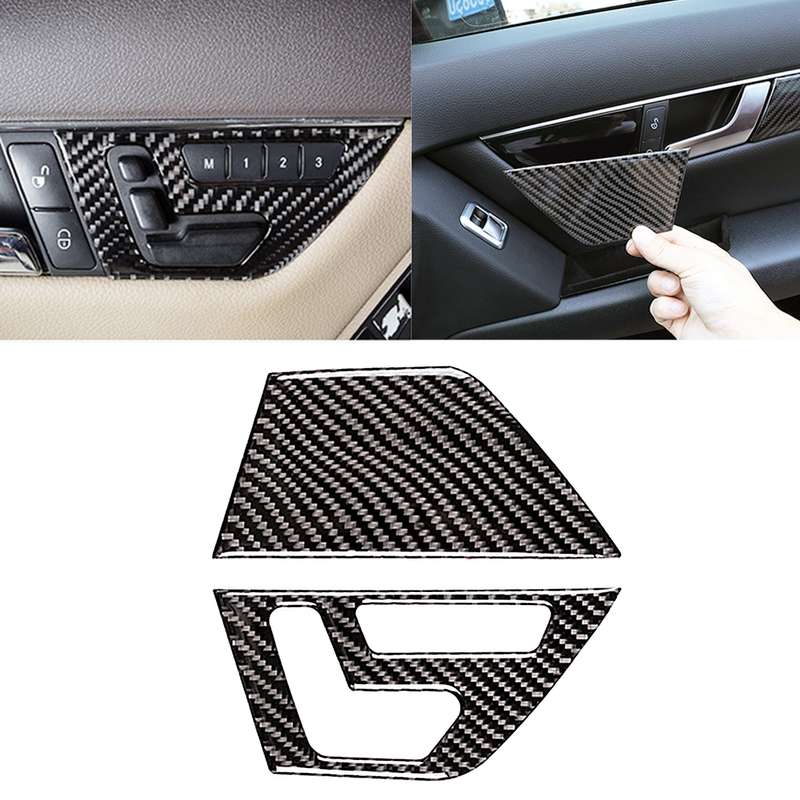 2 PCS Car Front Door Seat Adjustment Frame Carbon Fiber Decorative Sticker for Mercedes-Benz W204 20