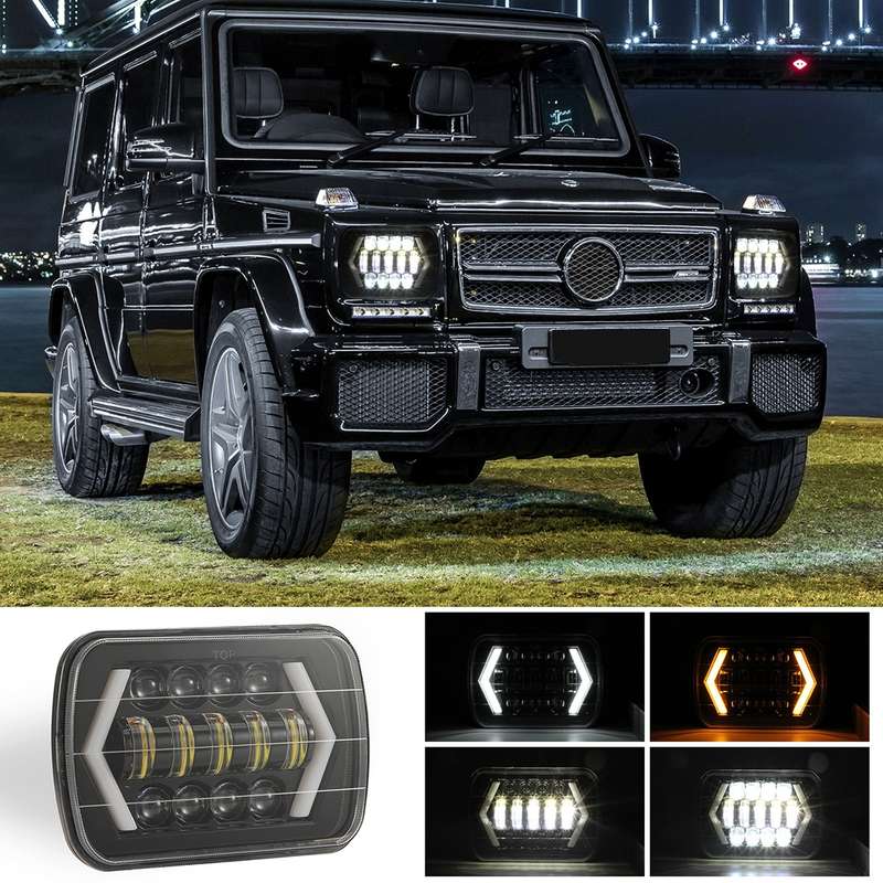 7 inch H4 DC 9V-30V 3000LM 6000K 30W IP67 8LED Lamp Beads Car Square Shape LED Headlight Lamps for J