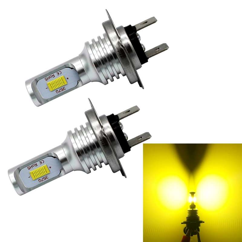 2 PCS H7 72W 1000LM 6000-6500K Super Bright White Light Car Fog LED Bulbs, DC 12-24V(Yellow Light)