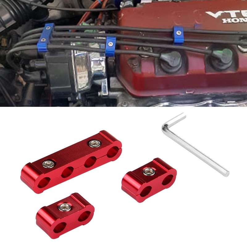 3 PCS Aluminum Engine Spark Plug Wire Separator Divider Organizer Clamp Kit (Black)