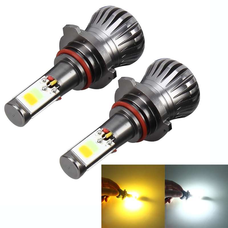 2 PCS 9006 HB4 6W 400LM Car LED Three-side COB Chips Fog Light Lamp Replacement, (White Light+Yellow