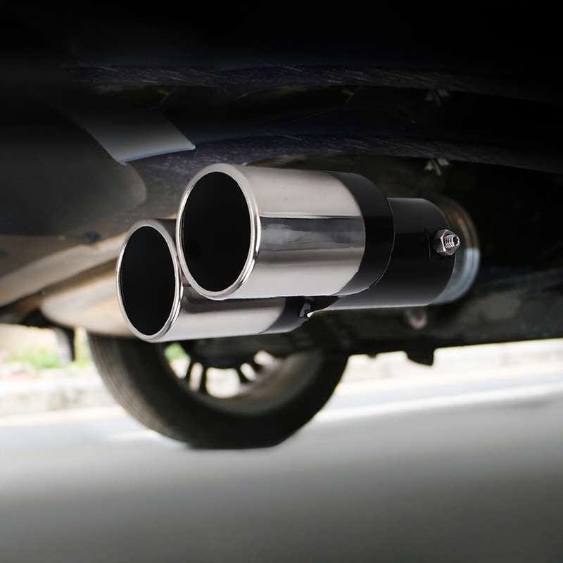 Universal Car Styling Stainless Steel Straight Double Outlets Exhaust Tail Muffler Tip Pipe(Blue)