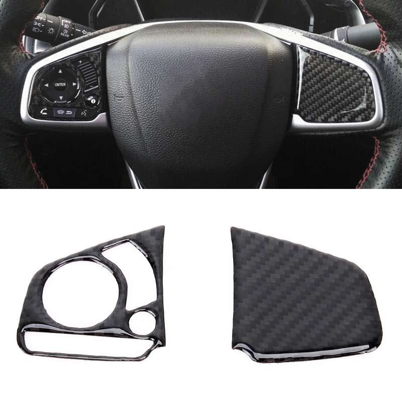 2 in 1 Carbon Fiber Steering Wheel Button Trim Interior DIY Sticker for Honda Civic 10th Gen 2016-20