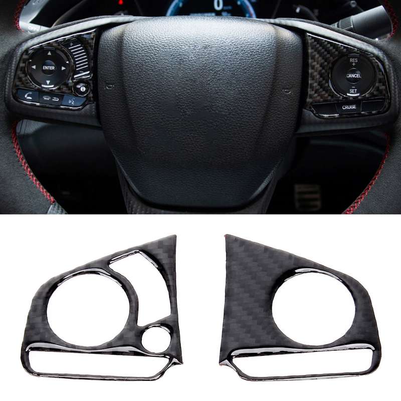 2 in 1 Carbon Fiber Steering Wheel Button Trim Interior DIY Sticker for Honda Civic 10th Gen 2016-20
