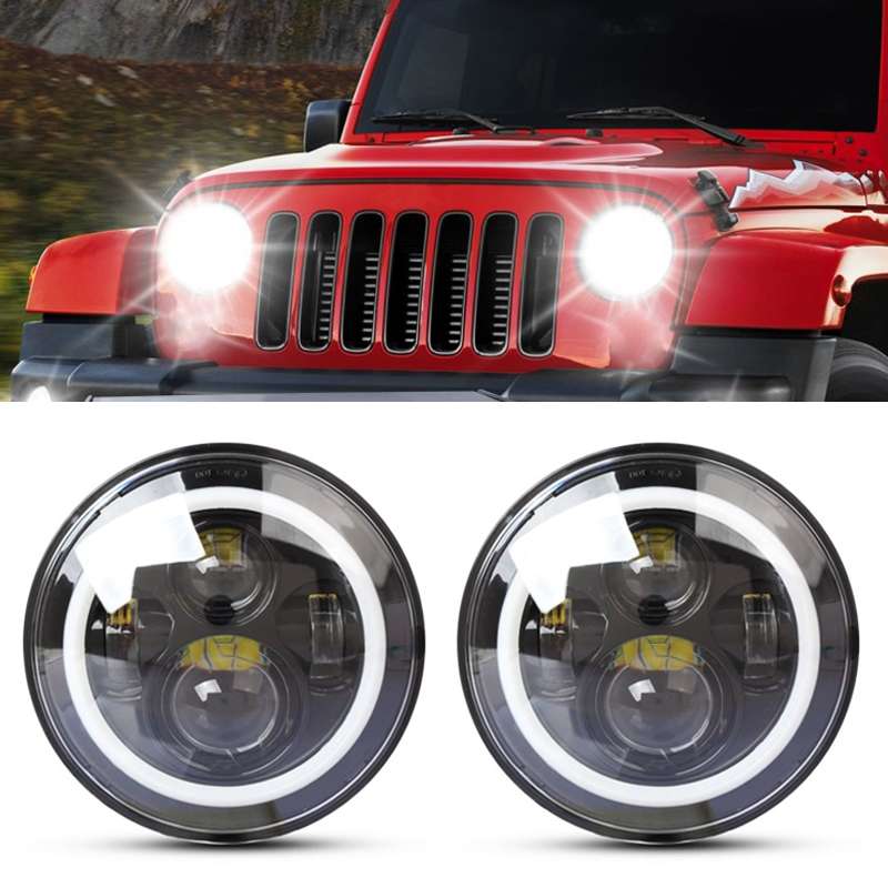 2 PCS 7 inch IP68 Waterproof 6500K 75W CREE LED Headlight Hi/Lo Beam Driving Lamp for Jeep Wrangler