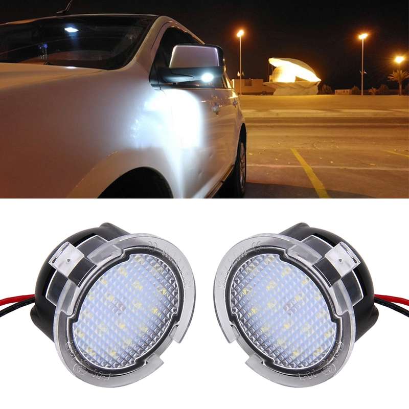 2 PCS DC 12V 2W 6000K 120LM 18-LED Side Rear View Mirror Puddle Lights Lamp for Ford 2013-2017 Explo