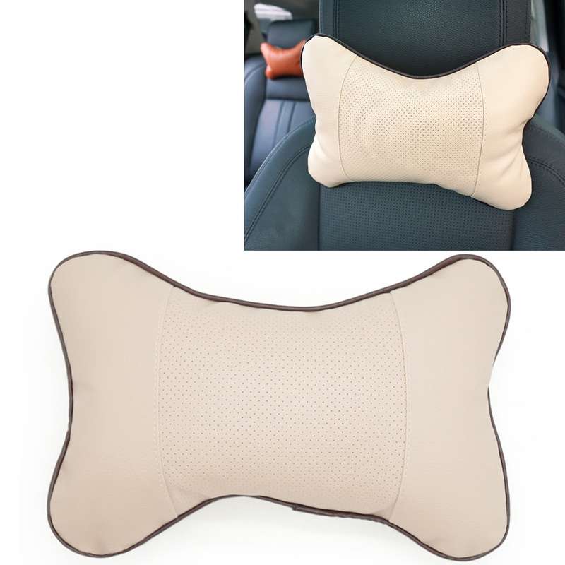 Four Seasons Breathable Leather Surface Car Neck Pillow Head Pillow(Grey)