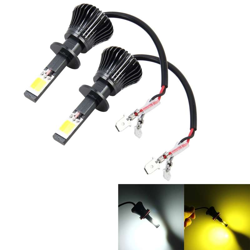 2 PCS H1 DC 12V 6W 6000K+3500K Car LED Fog Lights with Double-sided COB Lamps (White Light+Yellow Li