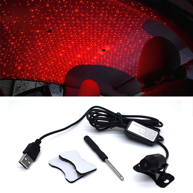 5V Roof Ceiling Decoration Car Red Light Starry Sky Night Lights Atmosphere Meteor Lamp Projector, C