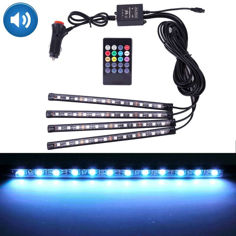 4 in 1 Universal Car Colorful Acoustic LED Atmosphere Lights Colorful Lighting Decorative Lamp, with