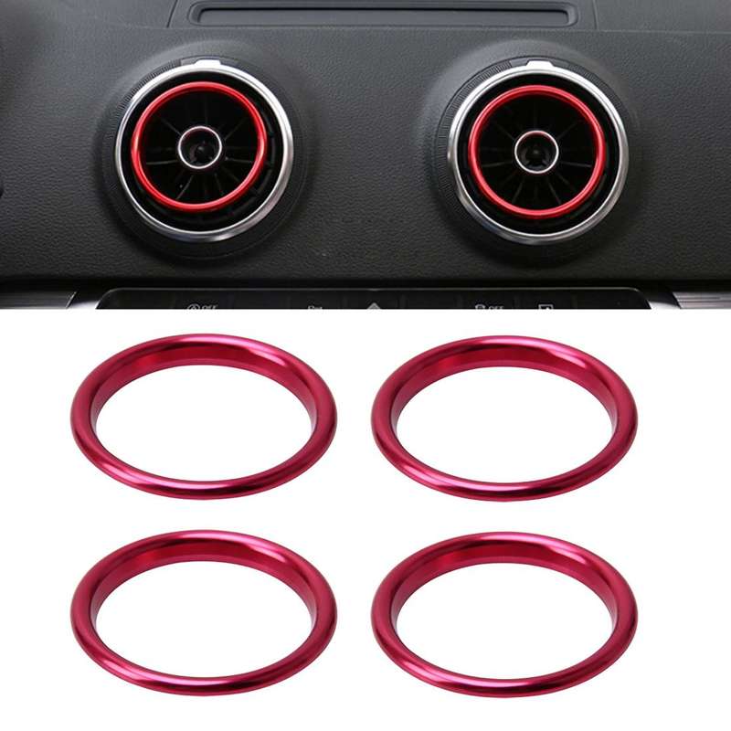 4 PCS Car Outlet Decorative Rings Aluminum Alloy Air Outlet Chrome Trim Ring Car Dashboard Air Vent
