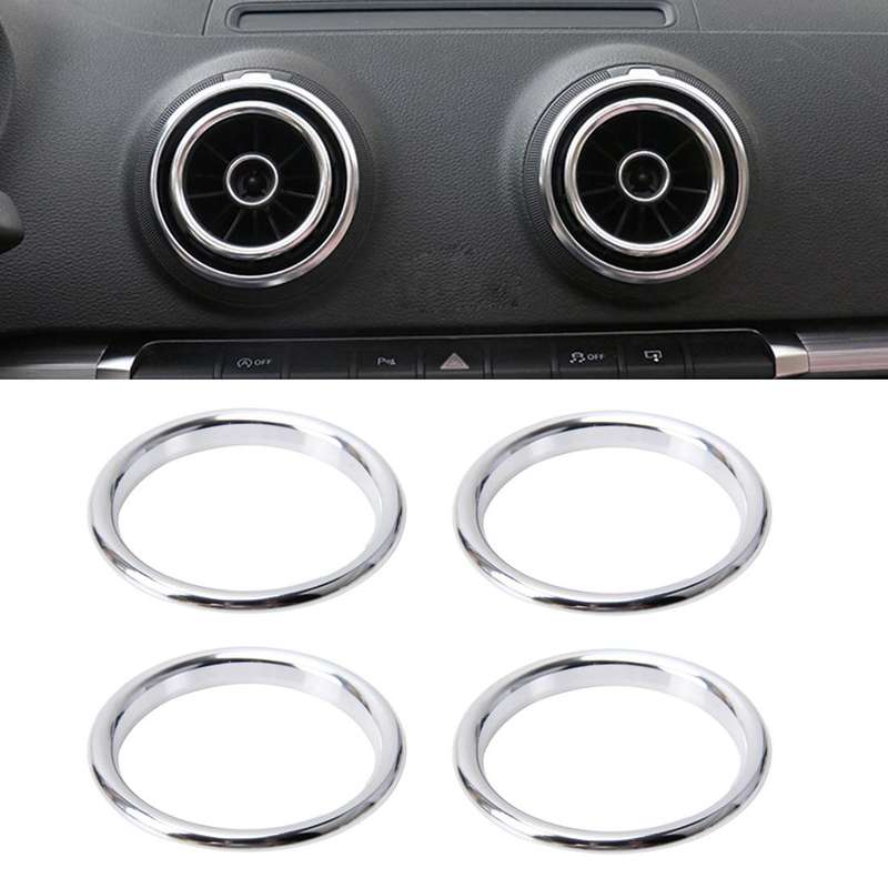 4 PCS Car Outlet Decorative Rings Aluminum Alloy Air Outlet Chrome Trim Ring Car Dashboard Air Vent