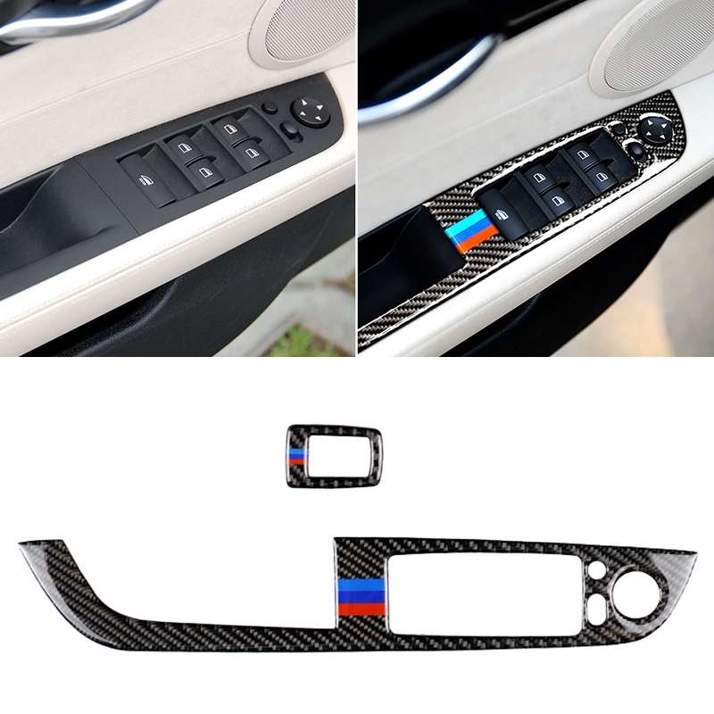 Car Carbon Fiber Window Lift Panel With Folding Key Three Color Decorative Sticker for BMW Z4 2009-