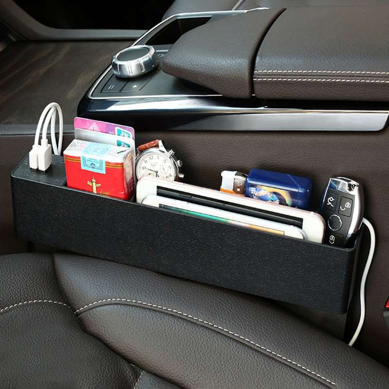 Universal Car Multi-functional Charger Console Side Pocket Seat Gap Side Storage Box, with 2 USB Por