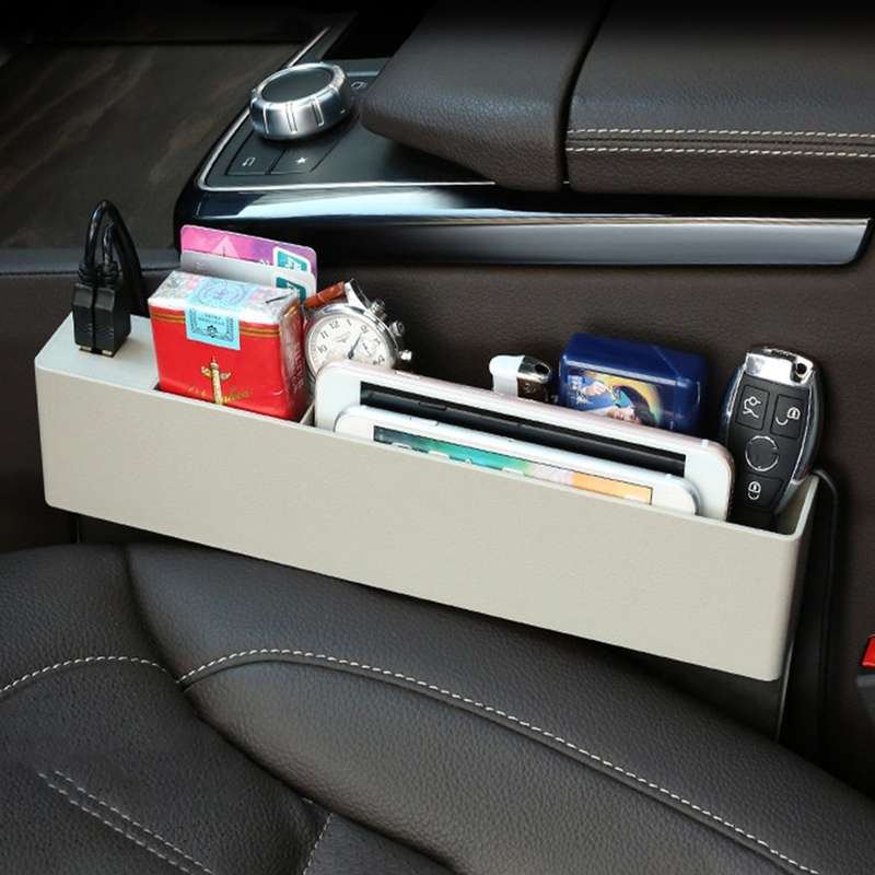 Universal Car Multi-functional Charger Console Side Pocket Seat Gap Side Storage Box, with 2 USB Por