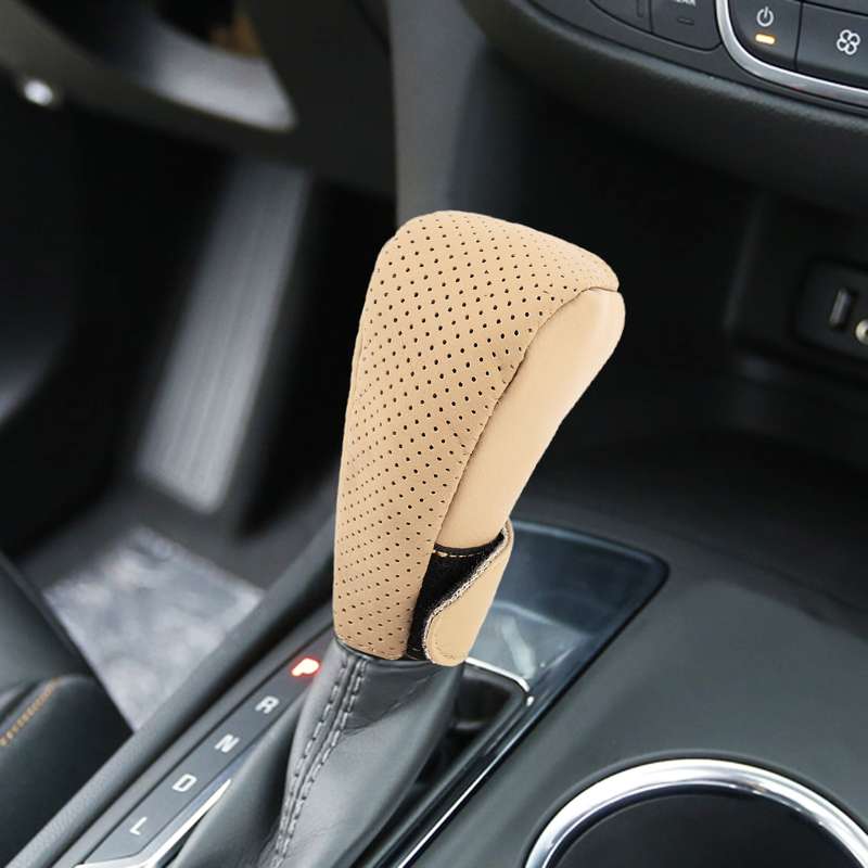 Universal Nonslip Breathable Genuine Leather Car Gear Shift Knob Cover(Black Red)