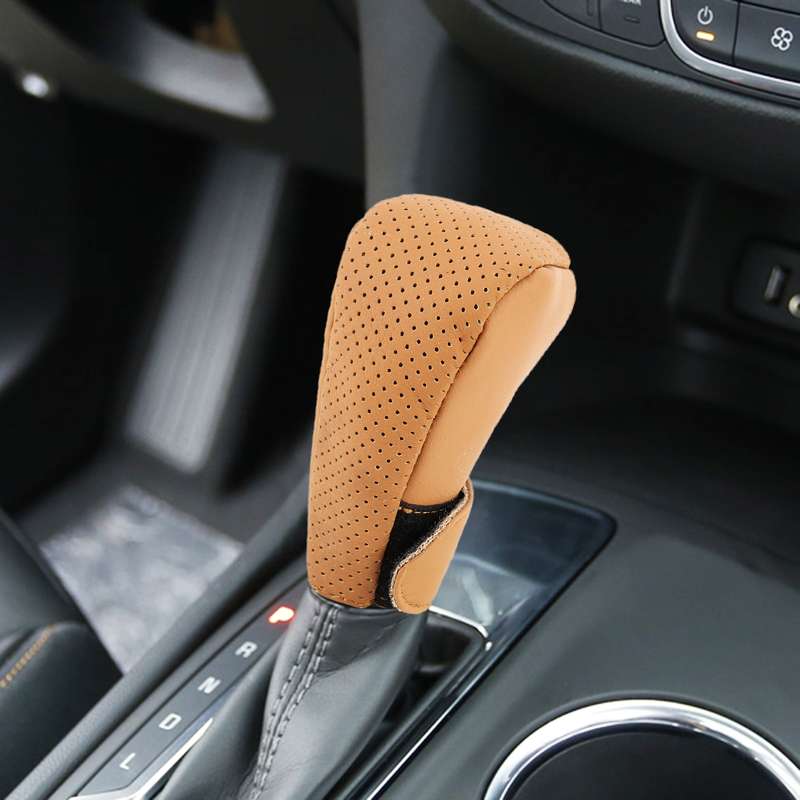Universal Nonslip Breathable Genuine Leather Car Gear Shift Knob Cover(Black Red)