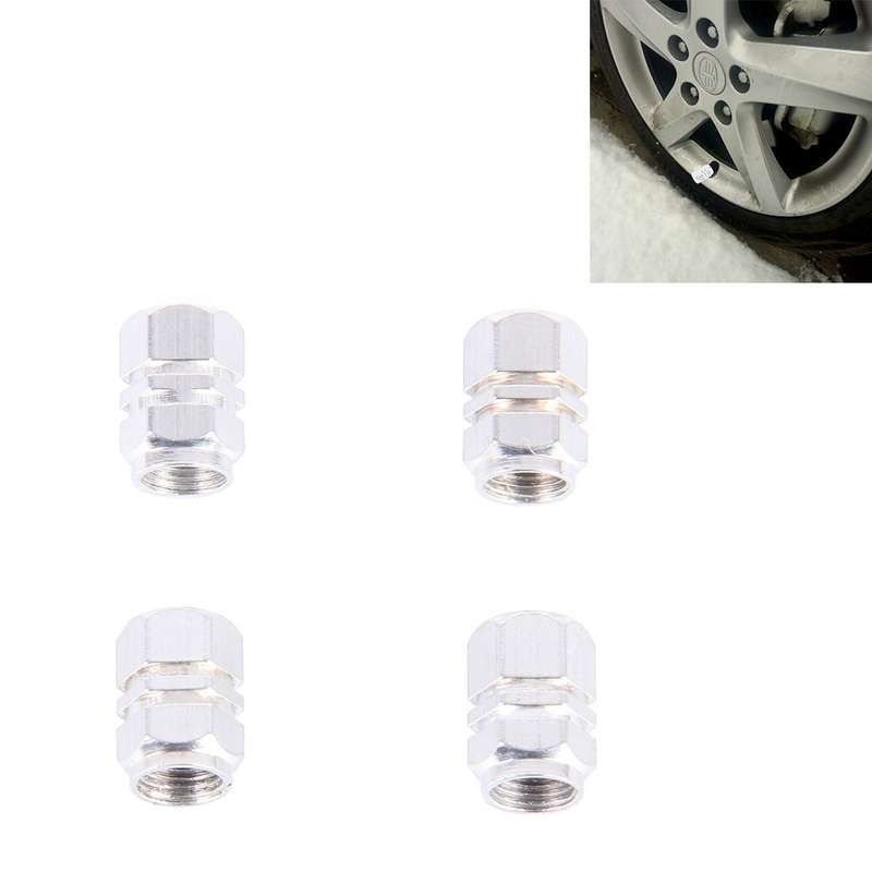 4PCS SA Metal Plated Hexagon Shape Universal Tire Valve Stem Cap(Silver)