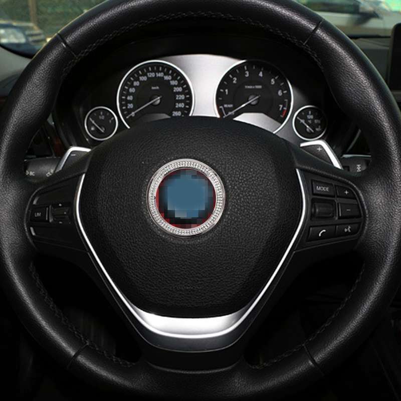 Car Aluminum Steering Wheel Decoration Ring with Diamonds For BMW(Rose Gold)