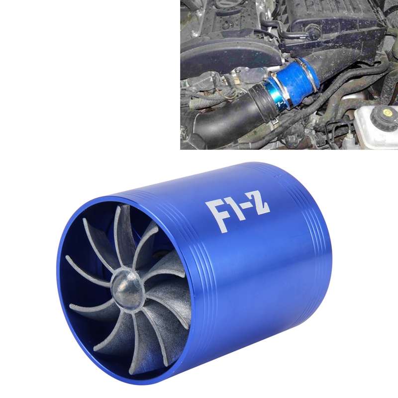 F1-Z Car Stainless Universal Supercharger Dual Double Turbine Air Intake Fuel Saver Turbo Turboing C