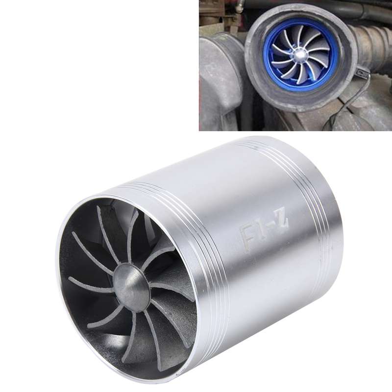 F1-Z Car Stainless Universal Supercharger Dual Double Turbine Air Intake Fuel Saver Turbo Turboing C