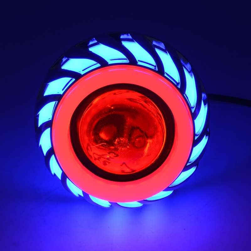 Motorcycle 30W DC 12V-85V LED Headlight Lens Built-in Whirlwind Double Aperture Angle Eyes + Devil E