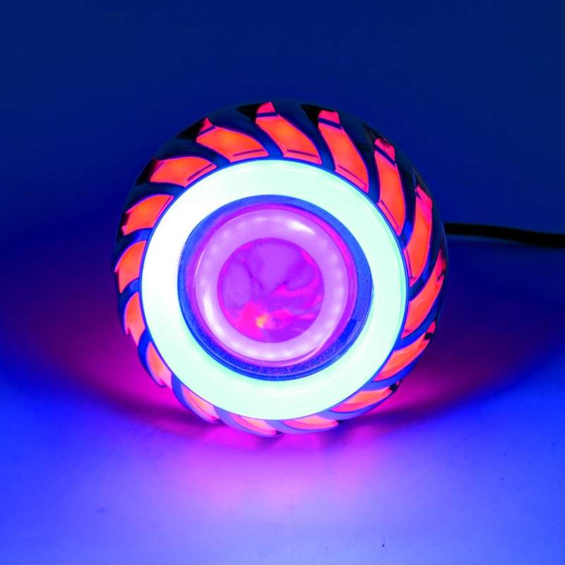 Motorcycle 30W DC 12V-85V LED Headlight Lens Built-in Whirlwind Double Aperture Angle Eyes + Devil E