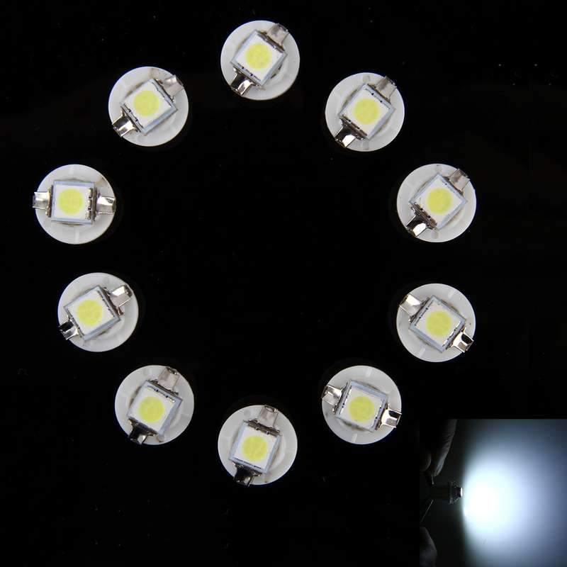 10 PCS 0.5W B8.5 Wedge Instrument Panel LED Light Dashboard Gauge Cluster Indicator Lamp Bulb (White