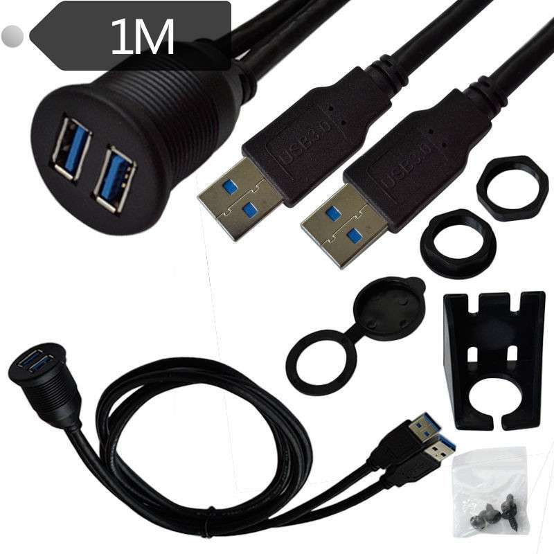 1m Flush Mount USB 3.0 Dock Car Ship Motorcycle Dashboard Panel Male to Female Data Waterproof Exten