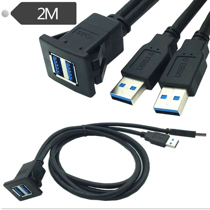 2m ABS Shell Flush Mount USB 3.0 Dock Car Ship Motorcycle Dashboard Panel Male to Female Data Waterp